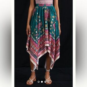 NWT Anthropologie Geisha Designs Abstract Satin Maxi Scarf Boho Print Skirt Rare